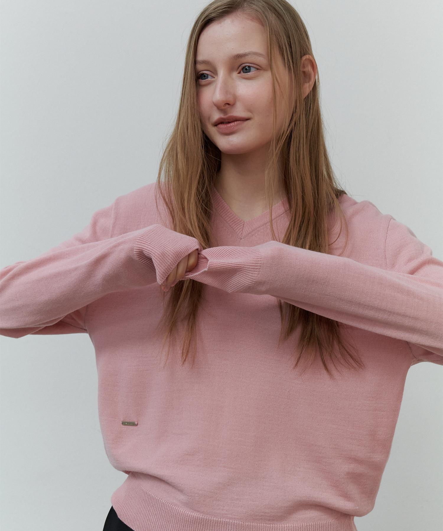 Soire V Neck Basic Knit - Pink Free