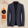 MONTAGUT Men's Brushed Warm Business Suit Jacket with Dark Plaid Pattern