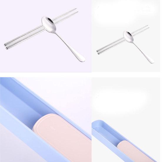 Tragbares Reise-Edelstahl-Löffel-Essstäbchen-Besteckset mit Tragetasche