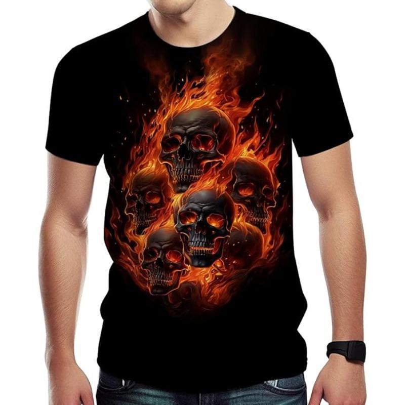 Men's Summer Short Sleeved 3D T-shirt Top Street Skull Pattern Men's Casual T-shirt  6XL