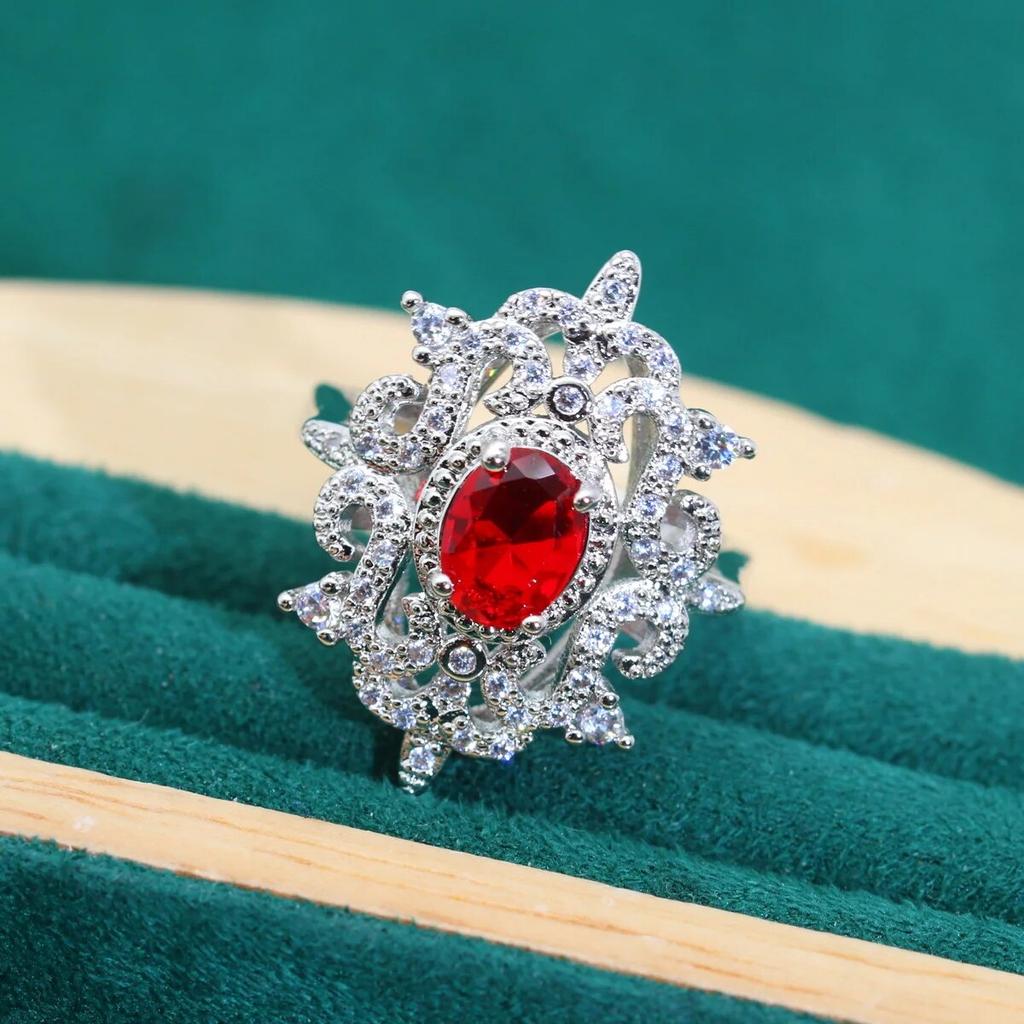 Personalisierte 925 Silber Schmuck Sets für Frauen Hochzeit Rot Zirkon Armband Ohrringe Halskette Anhänger Ring Urlaub Geschenke