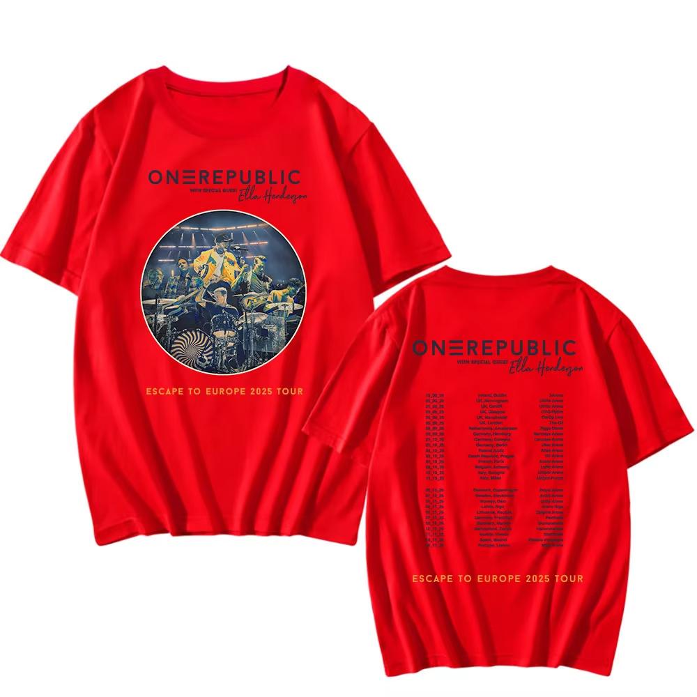 OneRepublic Escape To Europe 2025 Tour T-shirt Short Sleeve Loose Male Tshirts Rock Band Women Streetwear Hip Hop Print T Shirt