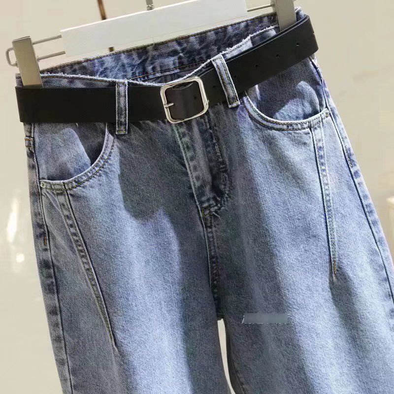 Spring Autumn and Summer High-waisted Denim Harun Pants for Women, Loose Nine-inch Straight Pants, Radish Dad Pants