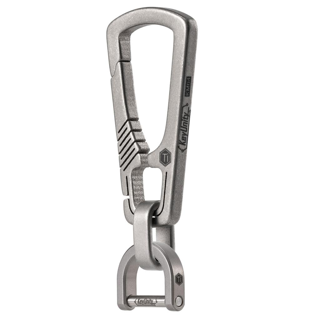 KeyUnity KM16SW Titanium Carabiner Keychain Clip Quick Release D-Ring Keychain with Key Ring, Lightweight, 2 Colors Available: Silver/PVD Black