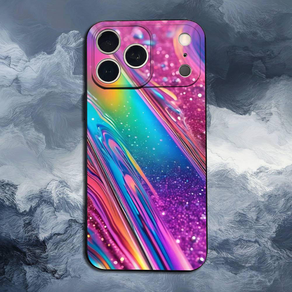 Rainbow Holographic Case For iPhone 15,16,12,14,17,13,11,Plus,Pro Max,8,7,XR,SE,XS,X,Mini,Soft Silicone Black