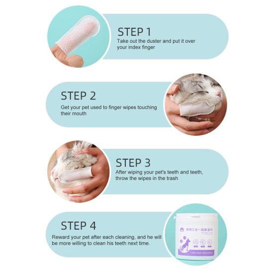 50 Stück/Set Haustierwischtuch Guter Reinigungseffekt Nicht befeuchtet Ultraweich Mundpflege Einweg Haustier Feuchttuch Zahnreinigung Fingerling Produkt für Katze