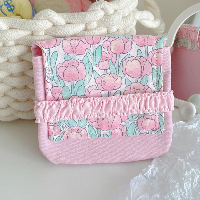 

Women Portable Sanitary Napkin Tampon Storage Bag Cotton Travel Makeup Storage Bag Literary Cute Coin Purse Sundries Storage