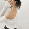 DX - Flash Diamond Collarbone Chain Off-shoulder Sexy Sweater for Women In Autumn and Winter, Careful Machine Slimming, Thin Lining Top
