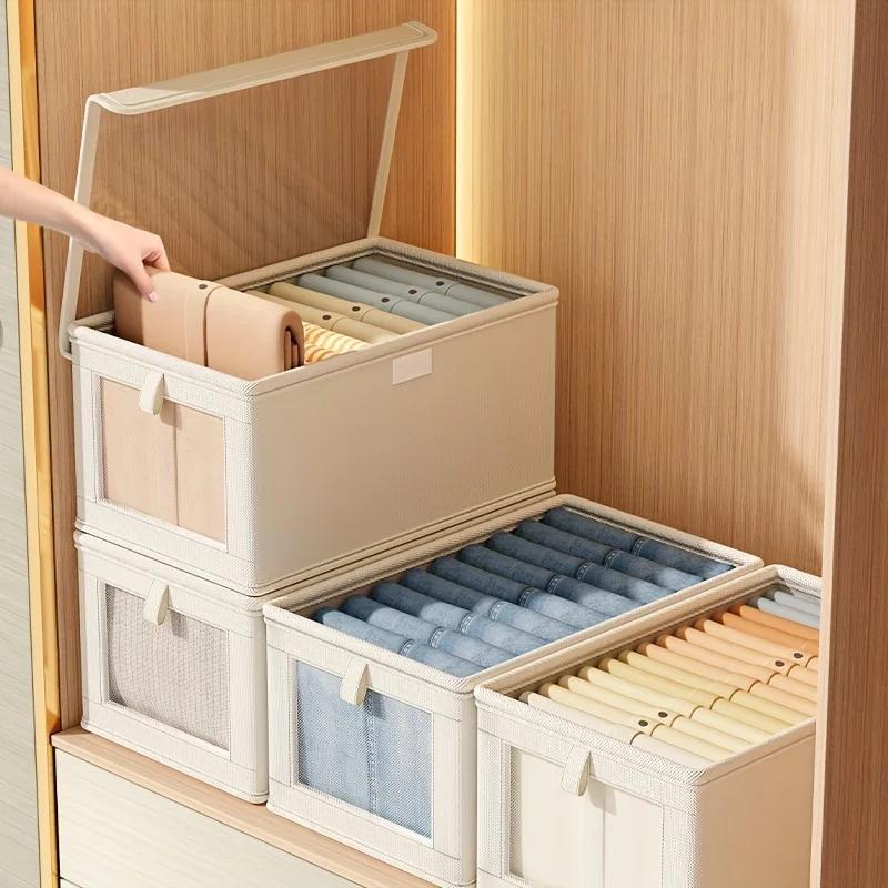 Large Foldable Canvas Storage Box with Clear Window - Organize and Store Clothing Space-Saving Home Closet Organizer