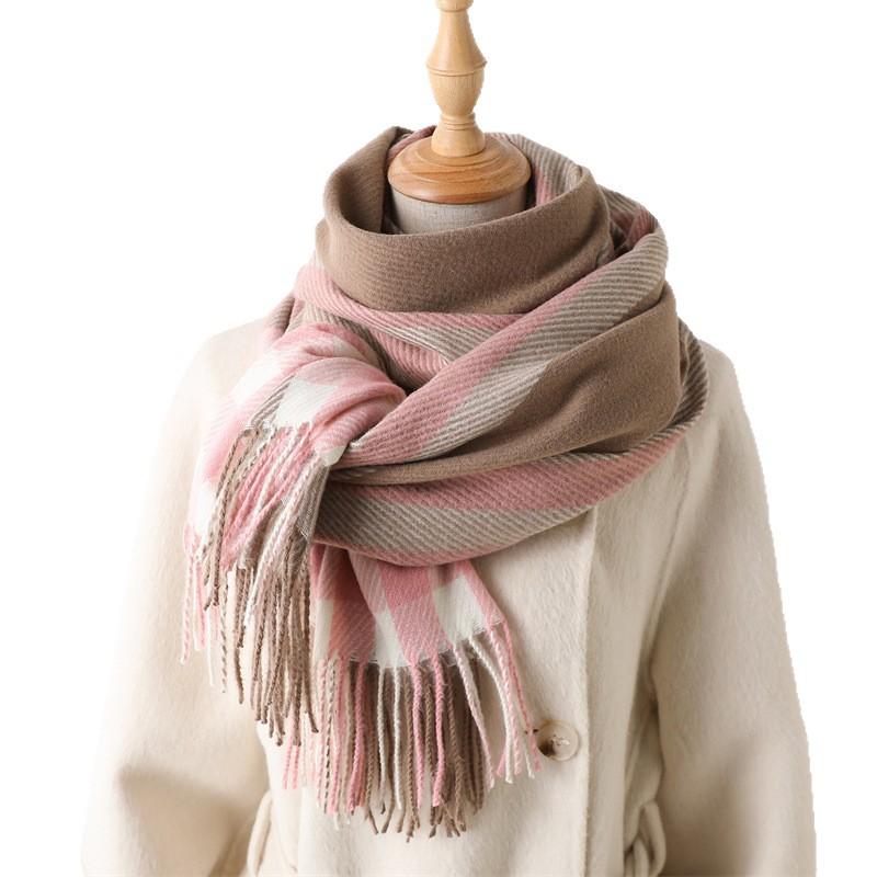 Plaid Color Matching Imitation Cashmere Warm Shawl Scarf Autumn And Winter Fashion High-End Sense Versatile Fringed Scarf