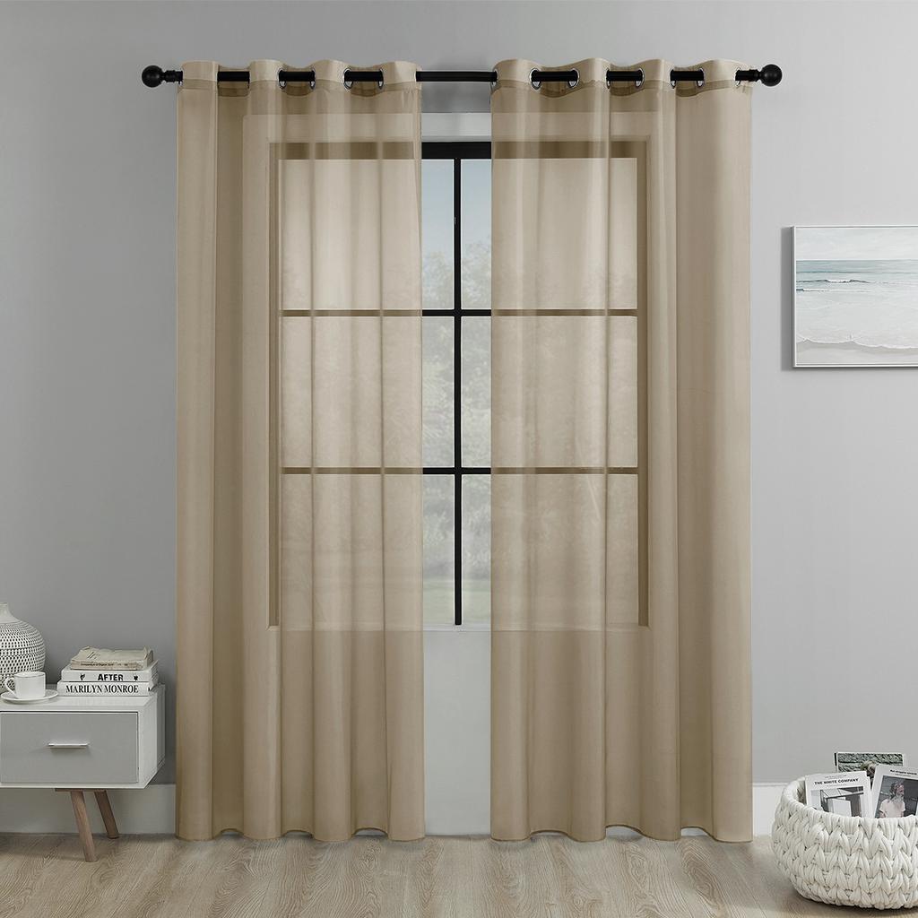 2025Solid Color Perforated Window Screen Semi-Blackout Curtain Living Room Balcony Window Screen Door Curtain Decoration