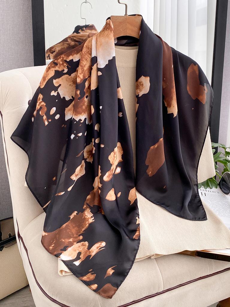 Pañuelo de moda Satén de Seda Bufanda para el Cuello Para Mujeres Estampado Pañuelos Hijab Femenino 90*90cm Chal Cuadrado y Bufandas Envolventes Para Dama