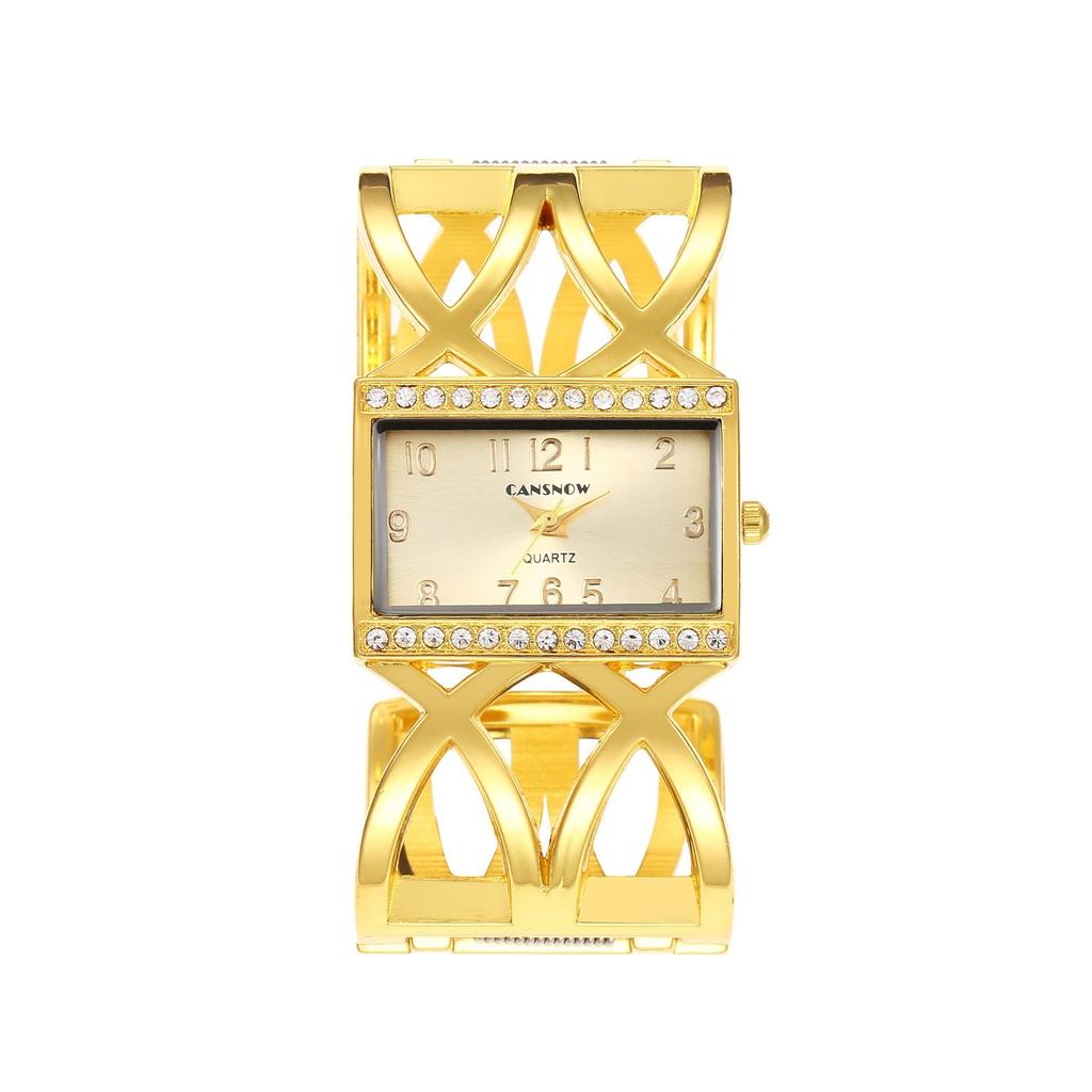 CANSNOW Rechteckige Damen-Armbanduhr Gold Silber Armreif Uhren für Damen Strass Stahlarmband Quarz Modeuhr für Damen