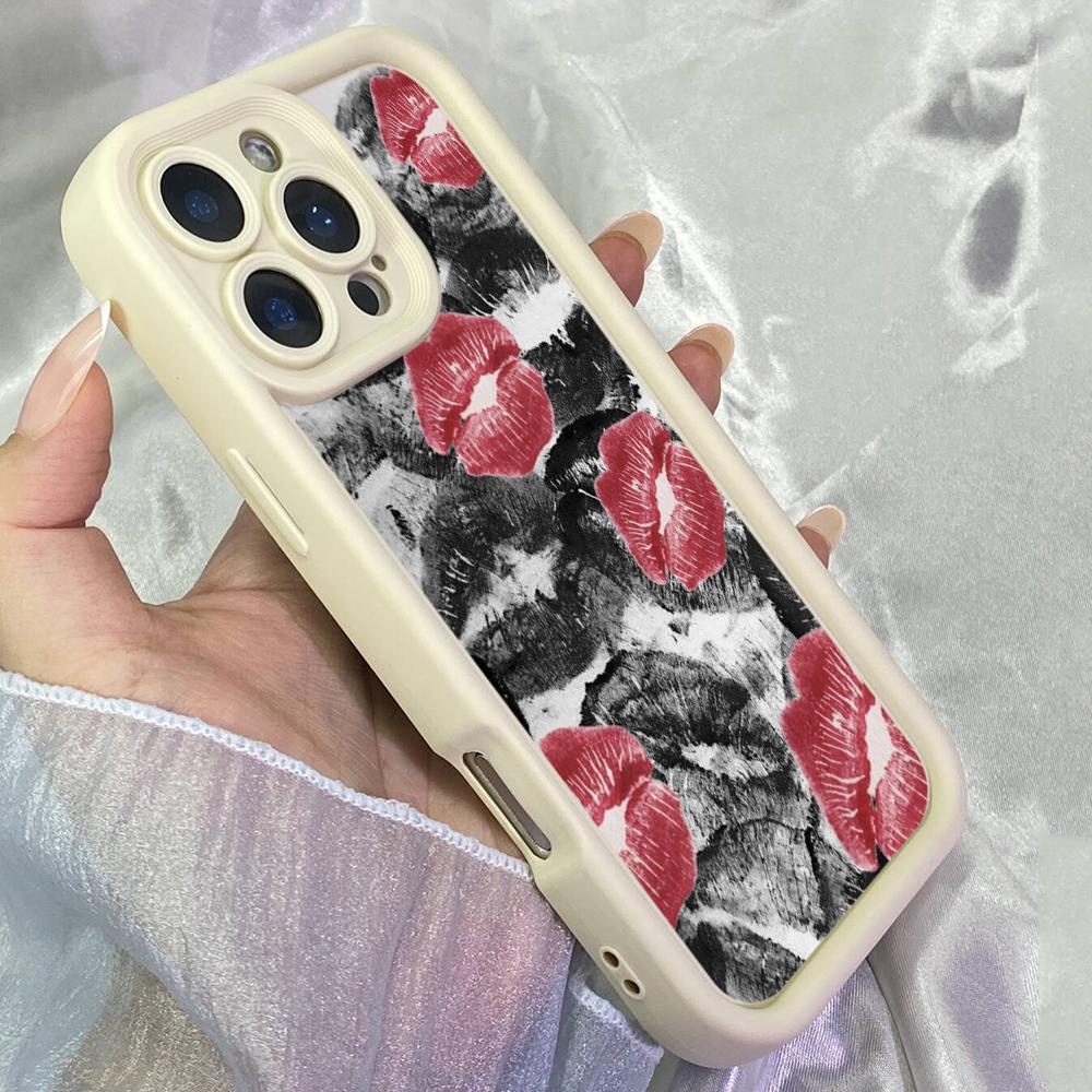 JT87 Black Red Lips Kiss Kissing for iPhone 17 16 15 14 Pro Max Samsung S26 S25 Ultra A17 A16 A07 A56 Xiaomi 15T 13T Redmi 14C 15c Soft TPU Case