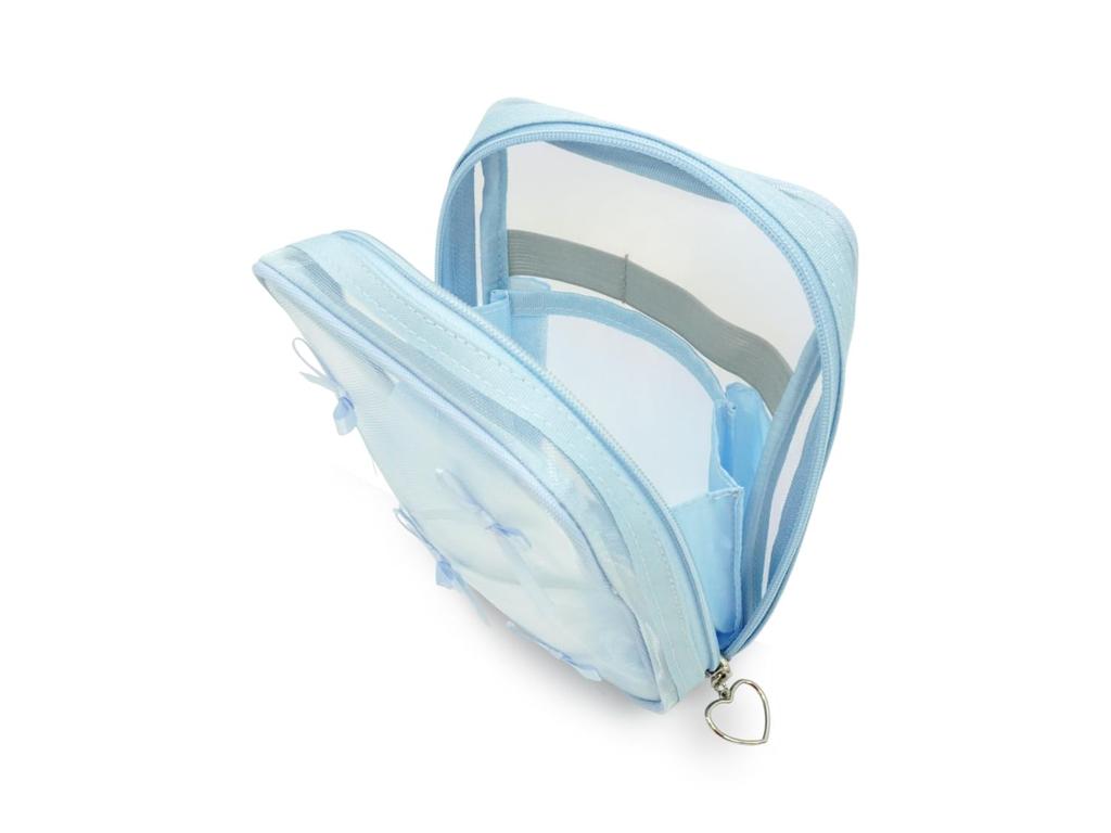 Tulle Vertical Accordion Large Perfect for or Any MSNJZ453 Multi-ribbon Pouch, Capacity, Self-standing, Makeup, Travel, Occasion. (light Blue)