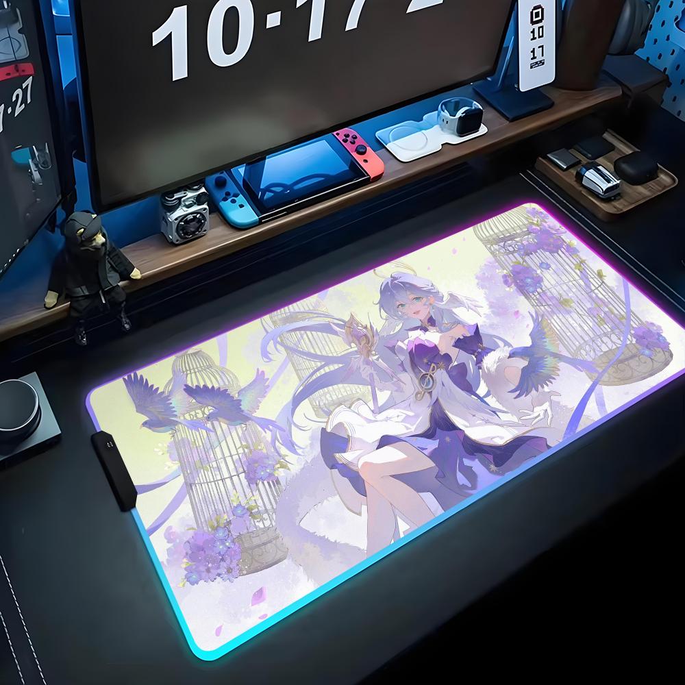 robin honkai Mouse Pad RGB Gaming Mousepad Big LED Pad PC Desk Mat Luminous Mouse Pad Large Keyboard Mats Table Rug With Backlit