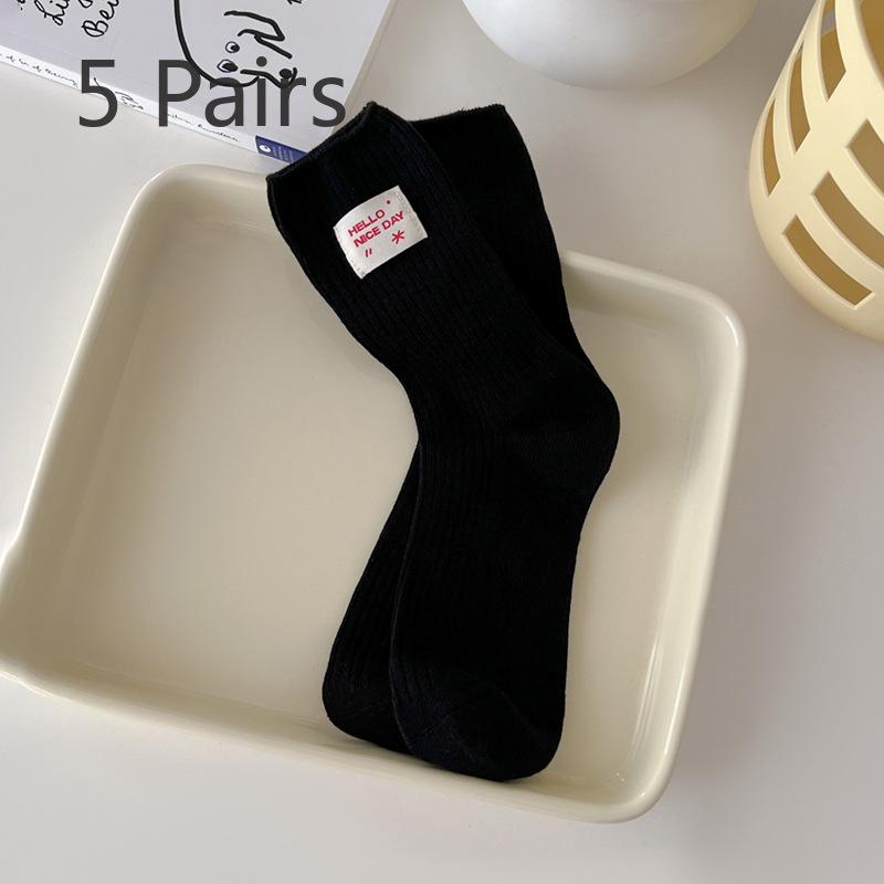 5 Pairs of Female Spring and Autumn Fashion New Vertical Thin Tube Stack Socks