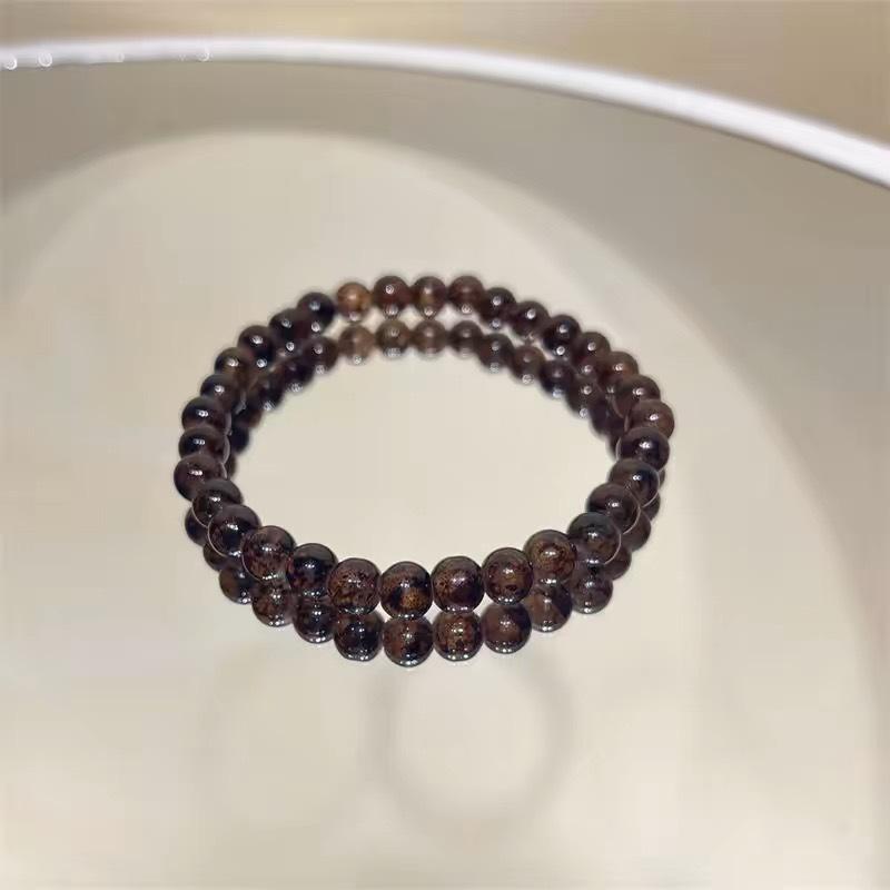 

Silver Beads Tiger Eye Stone Beaded Bracelet - Luxurious High-End Retro Handwear for Autumn/Winter Layered Wearing Hand Chain 6mm кофейный