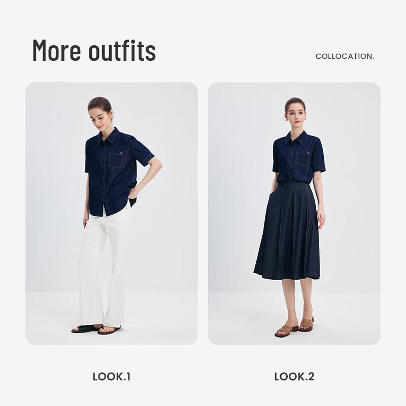 Navigare Women's Loose-Fit Short-Sleeve Denim Shirt