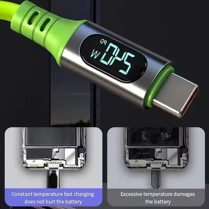 PD 240W 6A Super Fast Charging Type C Cables Digital Display High-speed Data Transfer Cord USB Type-c To C Wire for iPhone 17Pro