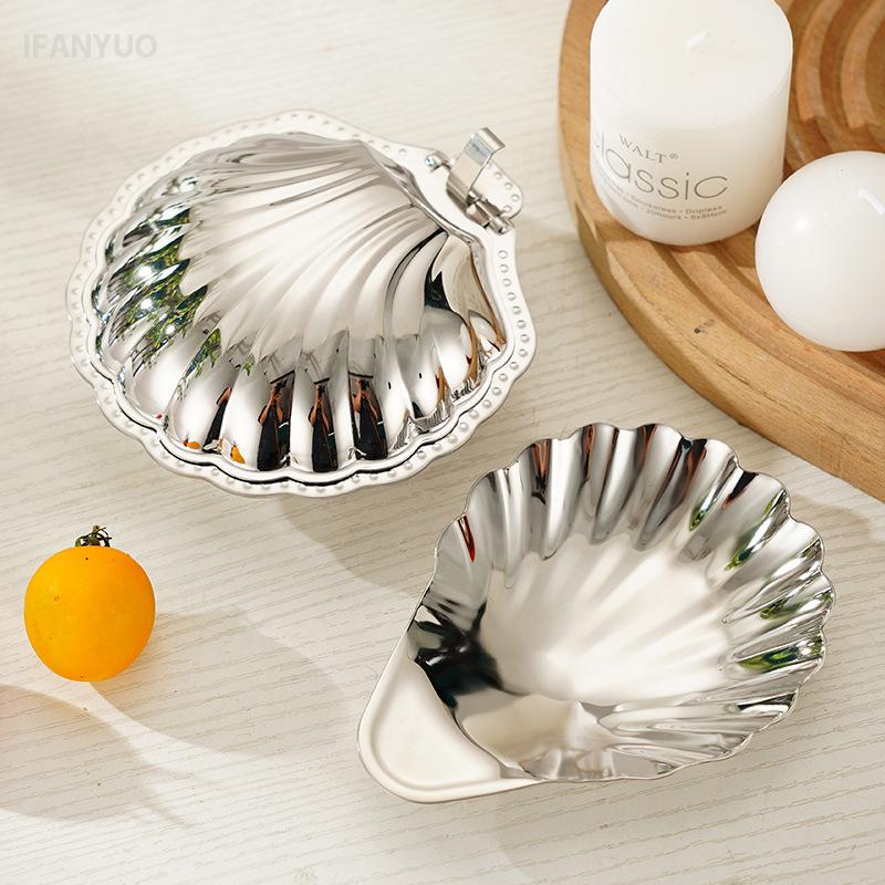 Piatto in Acciaio Inossidabile 304 a Forma di Conchiglia Piatto da Portata Metallo Formaggio Dessert Piatto Contenitore Gioielli Vassoio Metallico Scatola Sapone Decorazione Tavola