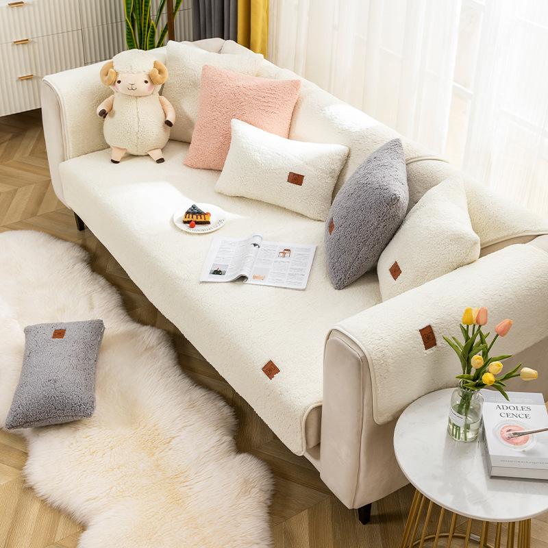 Winter Thickening Lambswool Sofa Cushion Non-Slip Simple Cute Fabric Seat Cover Pillow for Cozy Home