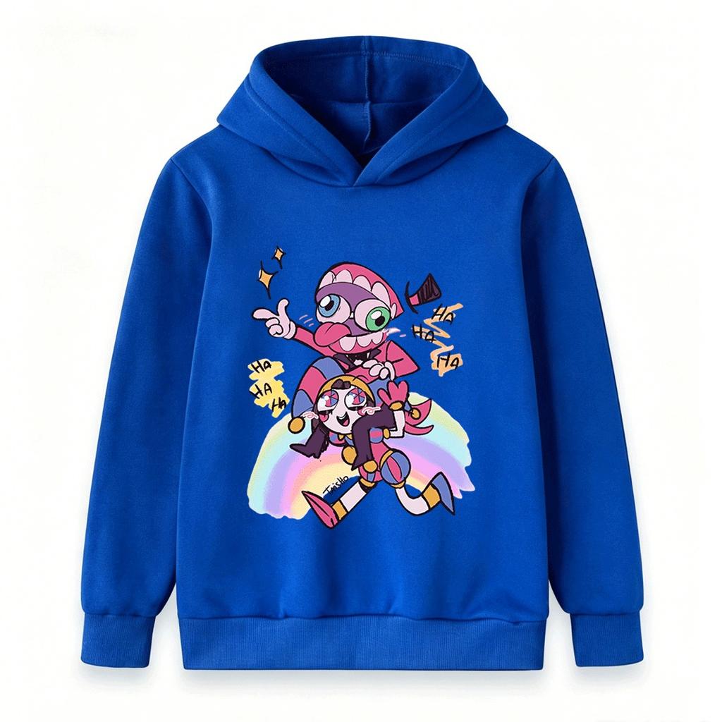 Kids Boys Girls Pullover Hoodie, Funny Cartoon Jester Characters Print Casual Warm Hooded Sweatshirt for Children