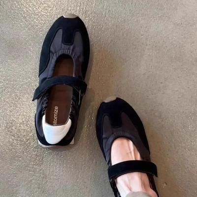 Version Cuir 2025 Nouveau Style Petite Série Deqin Agan Ballerines à Scratch Sport Semelle Épaisse Mary Jane Chaussures pour Femmes