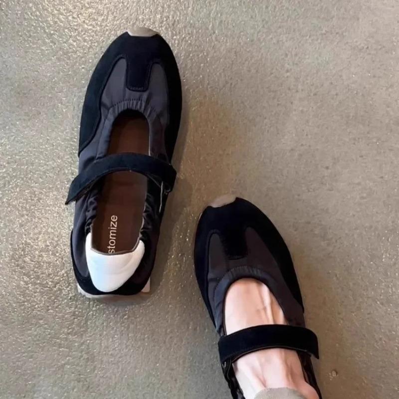 Leather Version 2025 New Style Small Batch Deqin Agan Ballet Magic Tape Sports Thick Bottom Mary Jane Shoes for Women