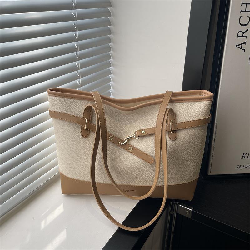 Premium sense large-capacity bag women s 2 new trendy contrasting colors versatile shoulder bag commuter tote bag
