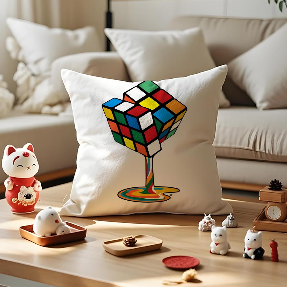 

Cool R-Rubiks Cube Pillow Case Silky Short Plush with Invisible Zipper Dustproof Sofa Cushion Cover for Home Decor 12x12Inch