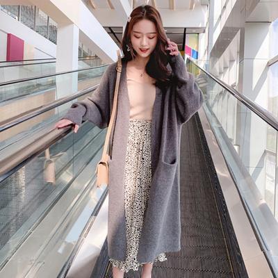 Cardigan Longo de Malha Feminino Outono Primavera Abertura Frontal Bolsos Largos Caído Casaco Suéter