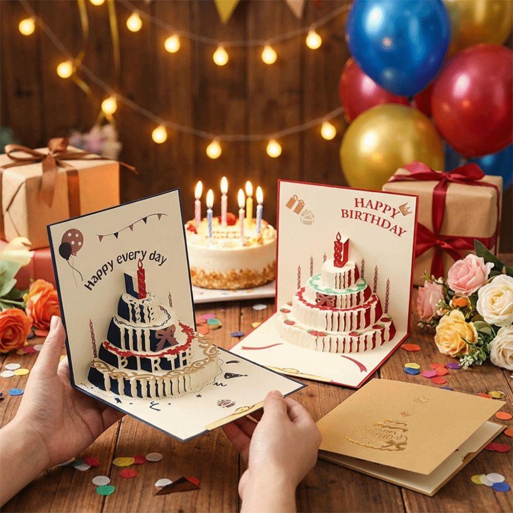 Folding 3D Pop Up Birthday Card Hollow Paper Carving Invitation Card Message Cards  Baby Shower