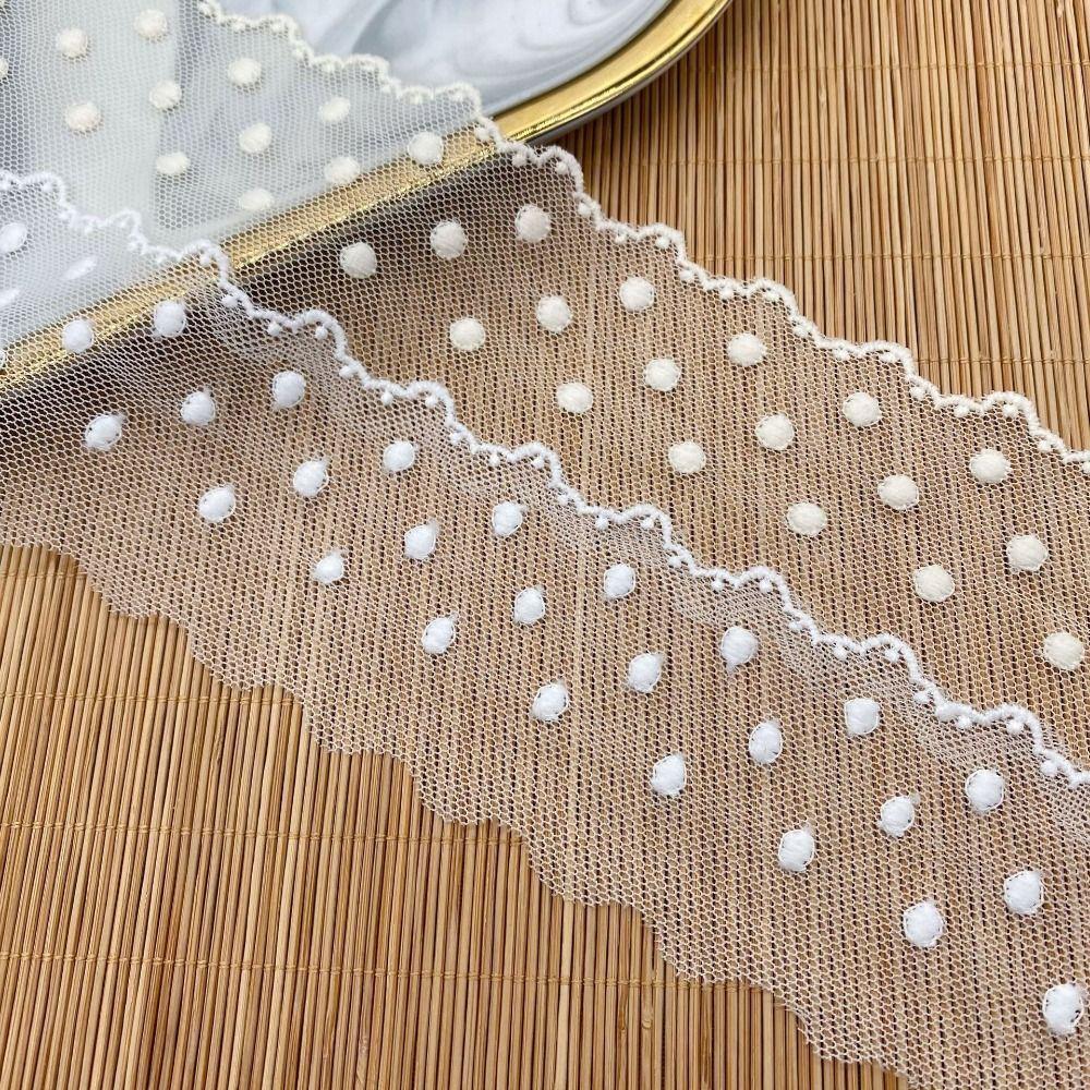 15 Yards Mesh Lace Fabric Embroidered Edge Wave Lace Peas Pattern Dot Lace DIY Sewing