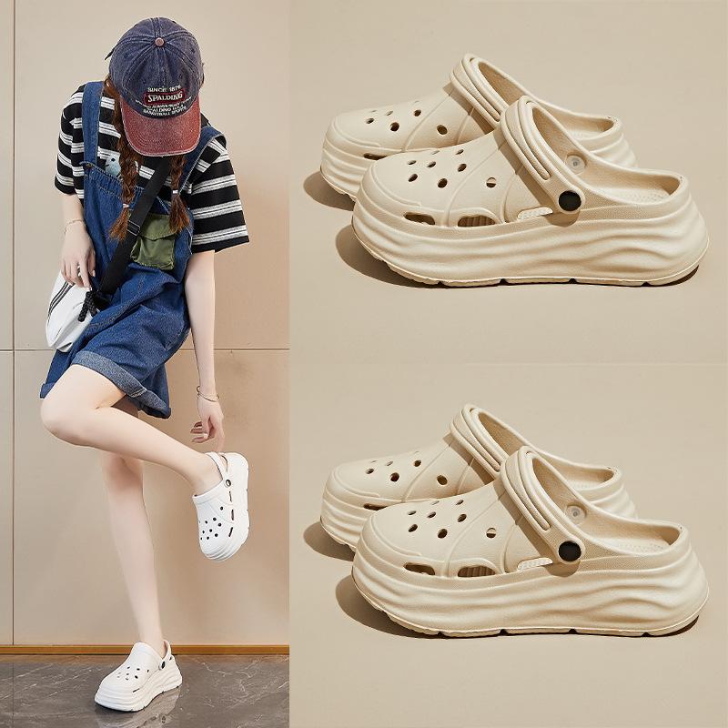 New Summer CH Women's Cave Shoes Bag Head Sandals Flat Bottom Half Smooth Thick Bottom Breathable Comfortable Casual Half Body