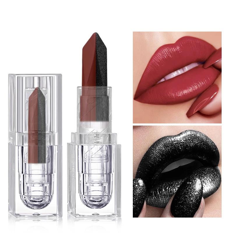 Dual-Color Velvet Matte Lipstick - Long-Lasting Waterproof Lip Mud In Iridescent Frost & Deep Plum Shades
