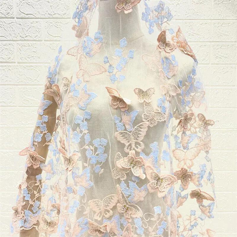 3D Butterfly Floral Embroidery Fabric Lace Mesh Voile Clothes Dress Material Suit DIY Fabric Sewing Craft Clothing Supplies