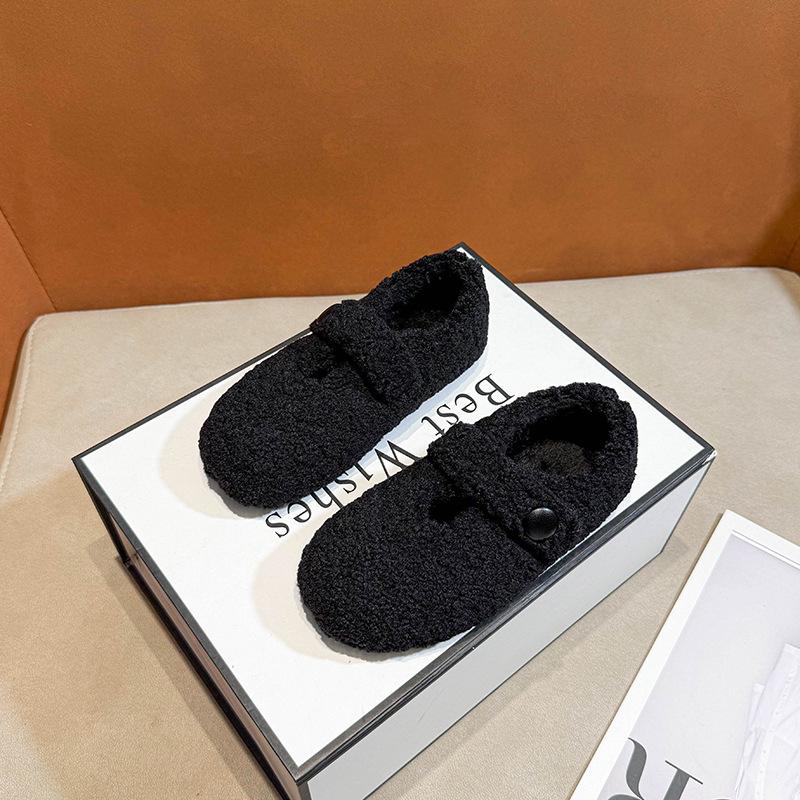 

Girls 2025 Winter Plush Moccasins: Warm, Soft-Sole, Non-Slip, Thickened Korean-Style Cotton Clogs for Outdoor Wear 36 - 23.3 cm чорний