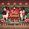 Christmas Banner Colorful Ornaments Navidad Backdrop Santa Claus Background Green Curtains Holiday Display For Christmas Holiday