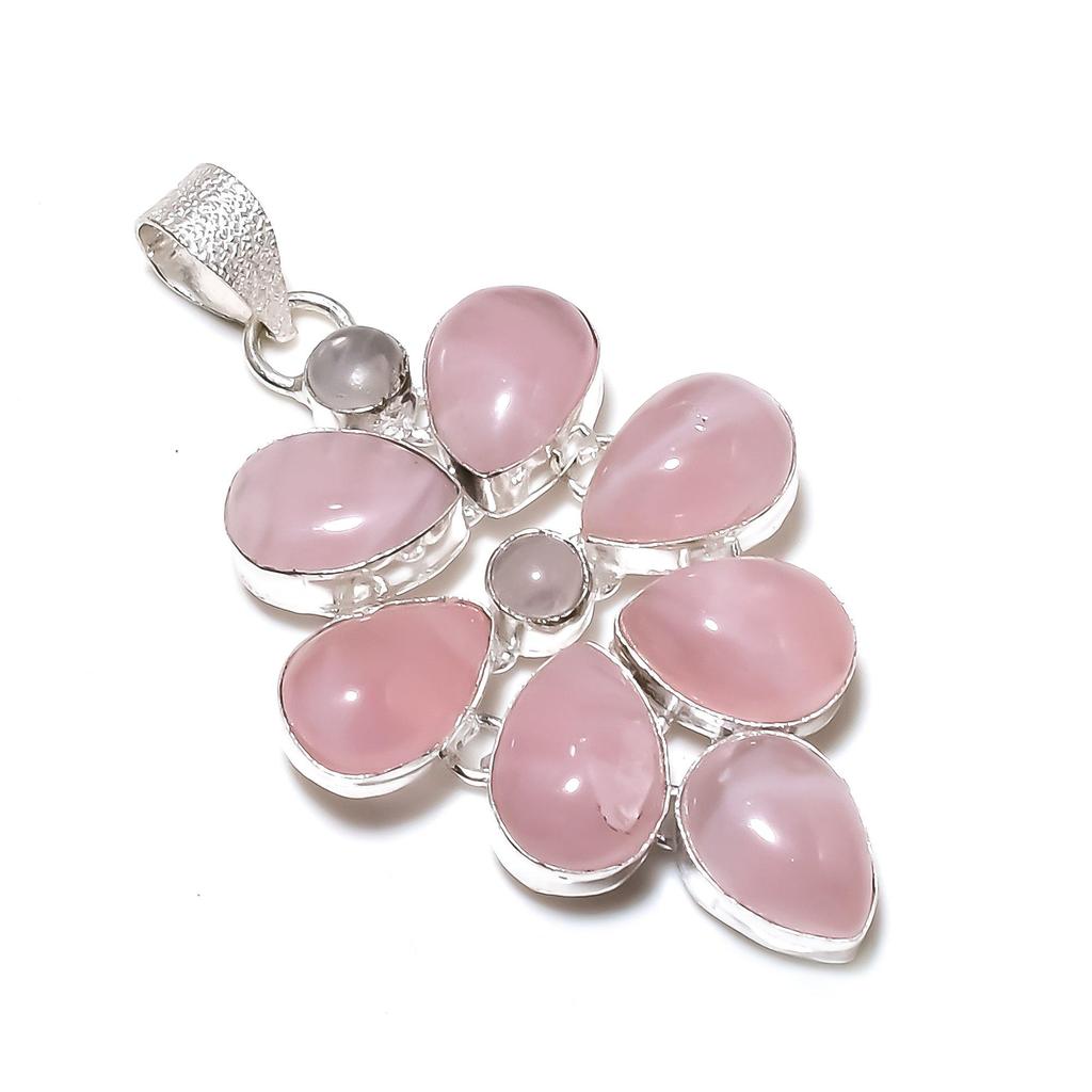 Natural Rose Quartz Moonstone Gemstone Pendant In 925 Sterling Silver - Handmade Flower Design, Perfect for Gifts, and Everyday Wear Jewelry Gifts