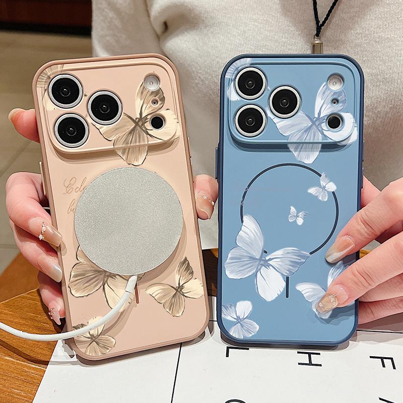 Butterfly Bowknots Pattern Case For iPhone 17 Pro Max Funda iPhone 16 15 14 13 Pro Max Magnetic For Magsafe Hybrid Slim Matte Cover