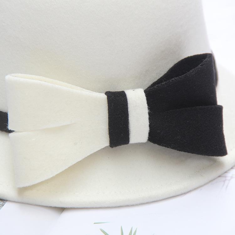 Autumn and Winter Women's Wool Hat Two-color Big Bow Basin Hat Elegant Temperament Felt Hat Top Hat