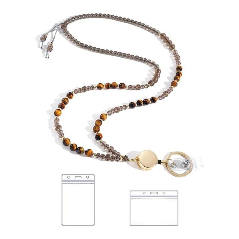 Natürlicher Stein Perlen Lanyard Perlen Lanyard Für Ausweis Kartenhalter und Schlüssel Einziehbare Lanyards für Frauen Lehrer
