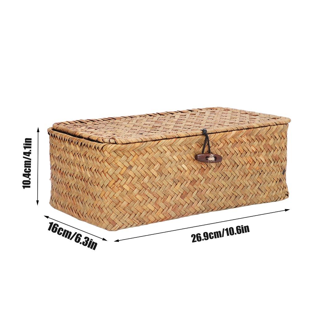 Handwoven Seagrass Storage Basket Seagrass Desktop Organizer Woven Rectangular Basket Office Desk