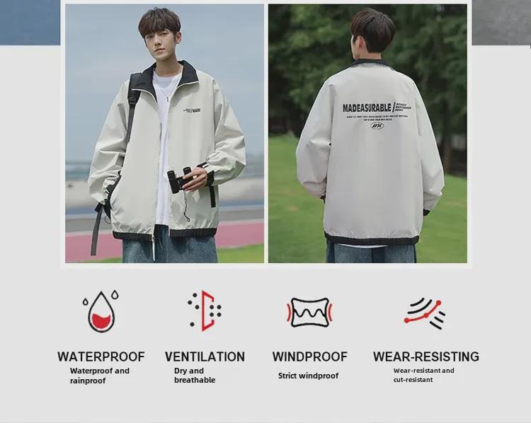 Hong Kong Style Men's Striped Two-Sided Stand-Up Collar Jacket - Casual Loose Fit for Spring and Autumn