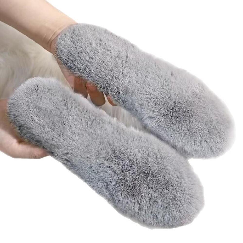 Faux Rabbit Fur Winter Insoles, Thick Soft Shoe Inserts with Felt Backing for Boots and Casual Shoes, 1 Pair