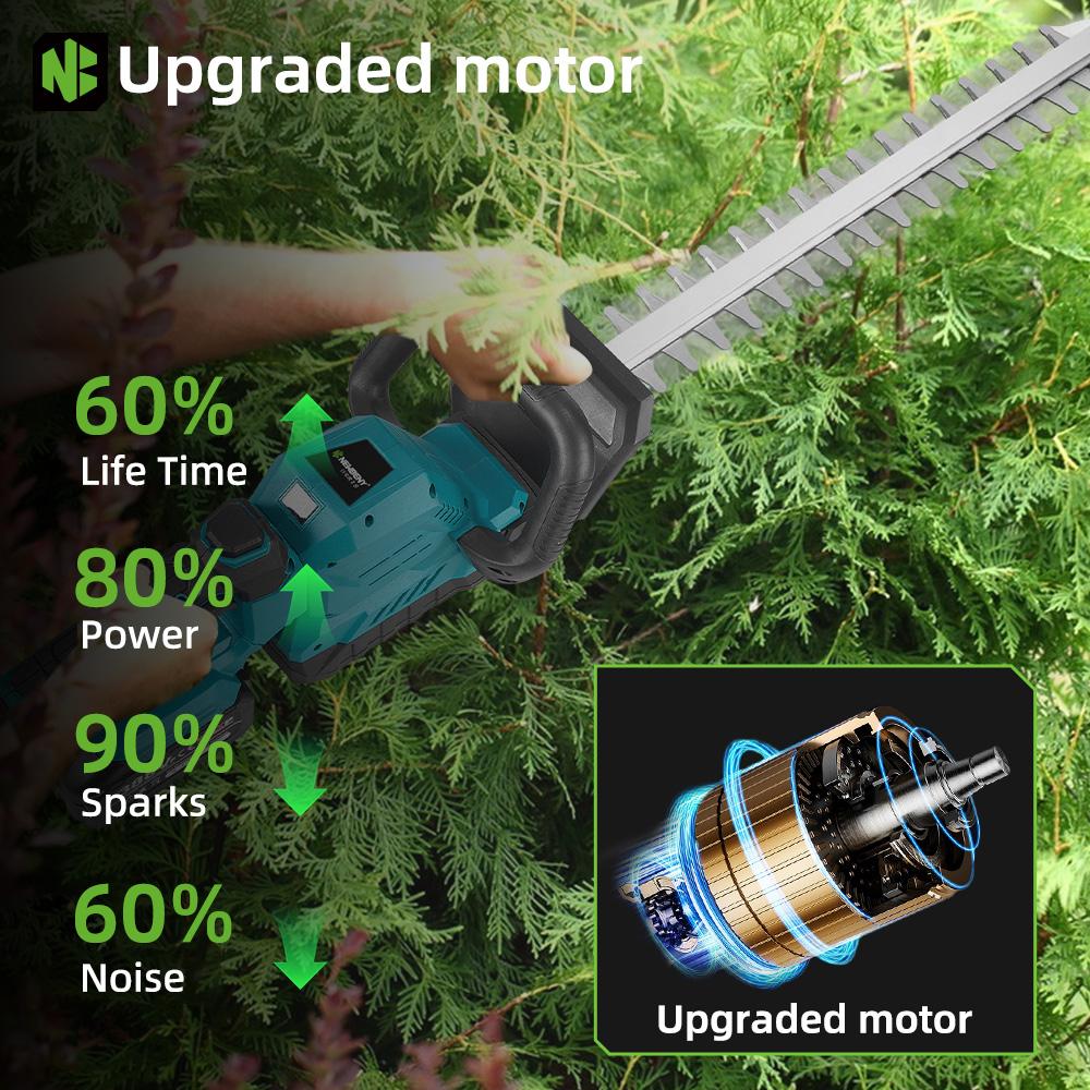 Newbeny Electric Hedge Trimmer 3000RPM Pruning Saw with LED Display Cordless Lawn Mower Garden Tool For Makita 18V Battery Pin