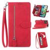 Zipper Wallet Flip Leather Phone Case for IPhone 17 Air 16 15 Samsung S25 S24, with Card Holder Wrist Strap Stand Embossed Shockproof Cover