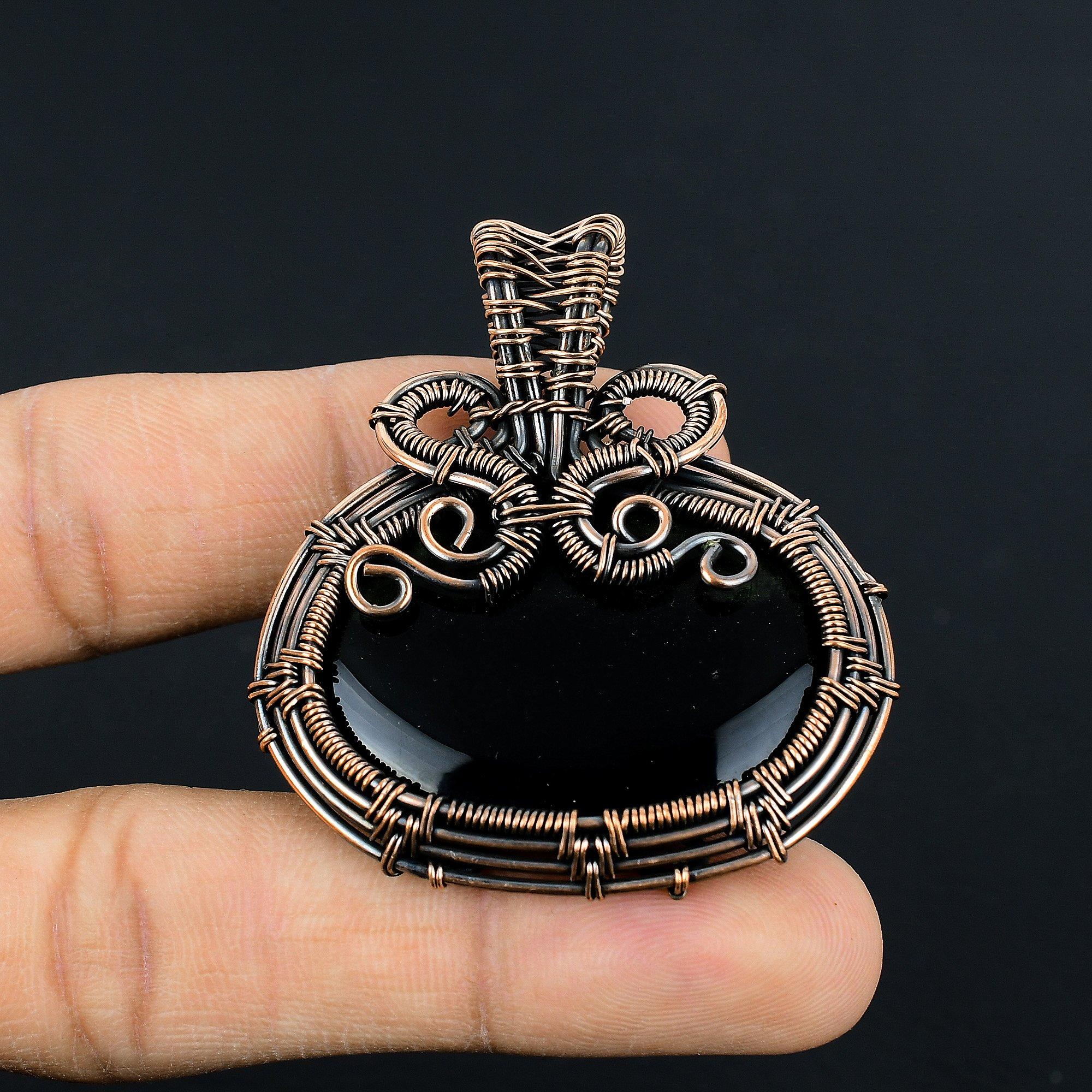 

Украшения из черного оникса, Кулон, обернутый медной проволокой 999 пробы, Ювелирные изделия из драгоценных камней ручной работы, Подарки для жены, Совершенно новый кулон 2.55 Inches