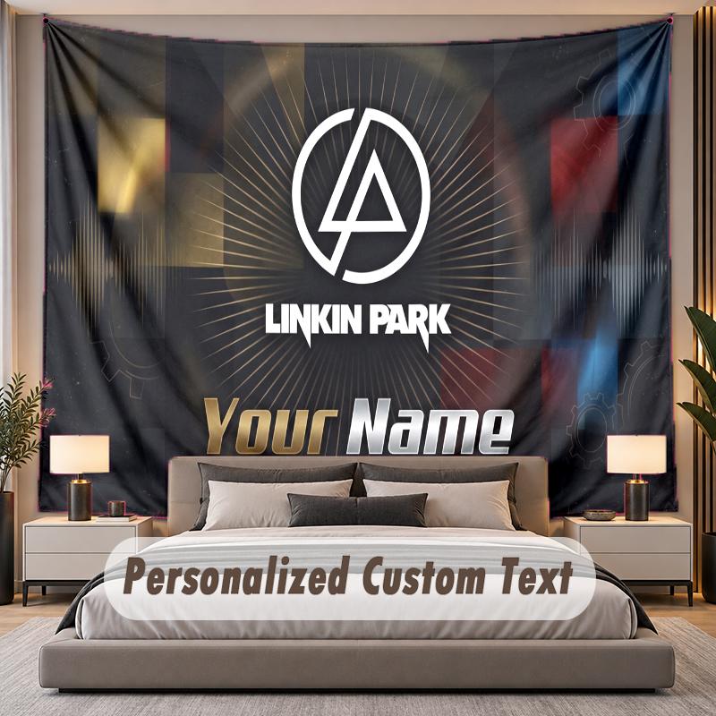 Benutzerdefinierter Namens-Text-Wandteppich Linkin Park Personalisierter Polyester-Wandteppich für Schlafzimmer und Zimmer